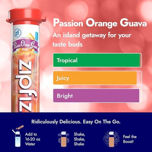 Miniatura 5 de Zipfizz Bebida energética diaria en polvo, guayaba naranja pasión, paquete de 20  Energía sostenida 3 en 1, hidratación rápida y vitaminas