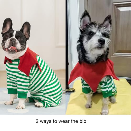 Image of Striped Dog Surgery Recovery Suit Female Male,Puppy Dogs Onesie Cats Long Sleeve Bodysuit After Surgery Neuter for Abdominal Wounds Protective(with Bib)