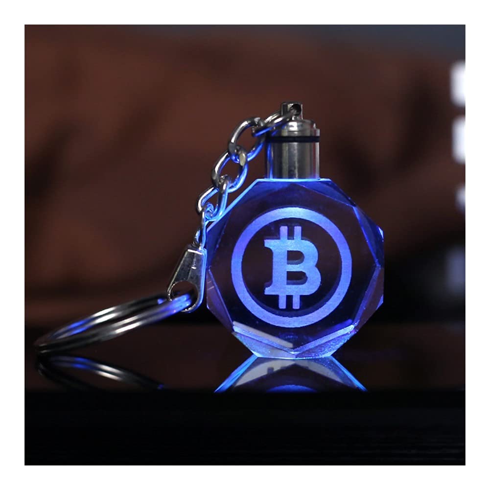 Amazon.co.jp : 工芸品 クリスタルビットコインキーホルダーレーザー刻まれた車のキーリングカラフルなLEDライトキーチェーン吊りペンダント家の装飾ギフトのお土産  (Color : Bitcoin 2, Size : With gift box) : ホーム＆キッチン