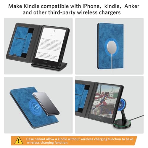 Image of CoBak Stand Case for 7 inch Kindle Paperwhite 12th Gen 2024 and Kindle Colorsoft with Hand Strap - Compatible with iPhone MagSafe, for Samsung /Belkin /Anker Wireless Charging Pads, Durable, Auto Sleep Wake