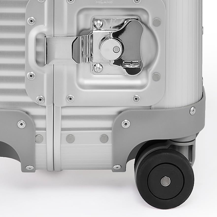 MILANO Bank 22"- Made in Italy Aluminum & Leather Carry-On Luggage - Framed Hardside Cabin Plus Suitcase with 4 Spinner Wheels - Large Carry-on Travel - Moonlight Silver4