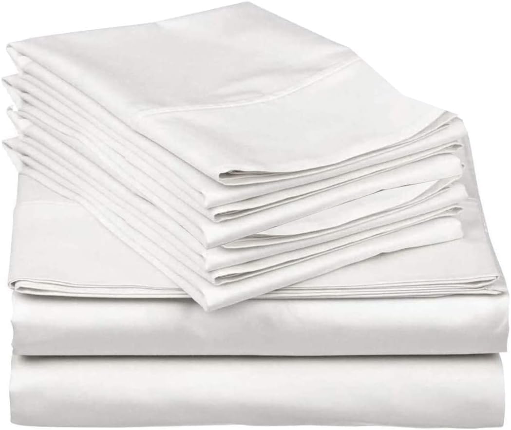 6 Piece Queen Sheet Set, Hotel Luxury Collection, 100% Egyptian Cotton, 18 Inch Deep Pocket Fitted Sheet, Soft & Cool, Breathable Bedding with 4 Pillowcases in White Solid