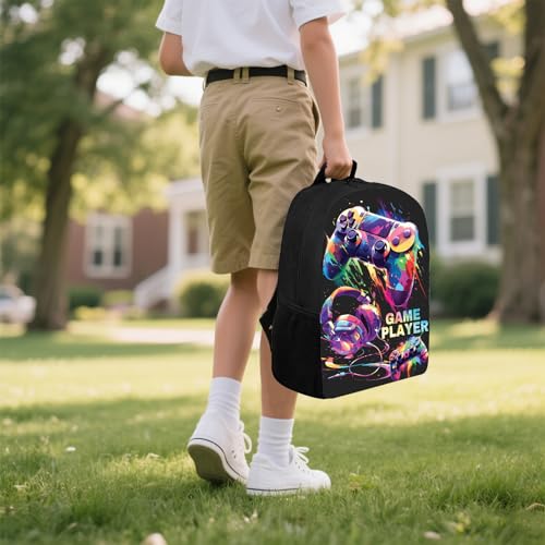 3Pcs Boys Gamer Backpack for School 17 Inch Gamer Bookbag with Lunch Box and Pencil Case, Reusable School Backpacks Set for Kids Children Teens Elementary2