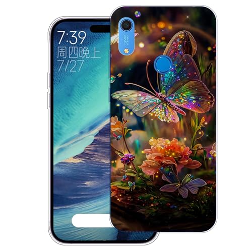 WUACYEAMING Cover per HUAWEI Y6 2019,Cover Case in Silicone Trasparente Ultra Sottile e Leggera, Anti Ingiallimento Custodia con Antiurto, Anti-Graffio e Retro TPU-(Fiore di farfalla)