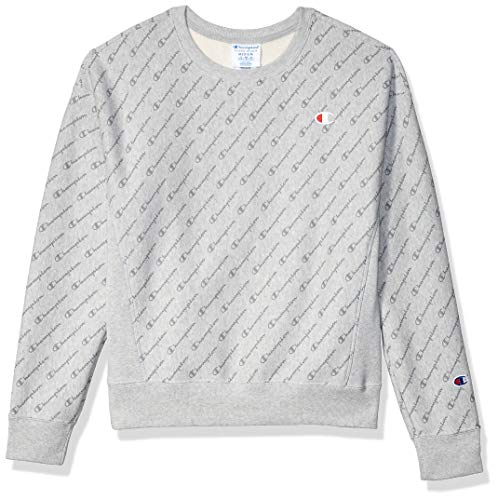 Champion LIFE Women's Printed Reverse Weave Crew, Diagonal Logo Script Heather, Large