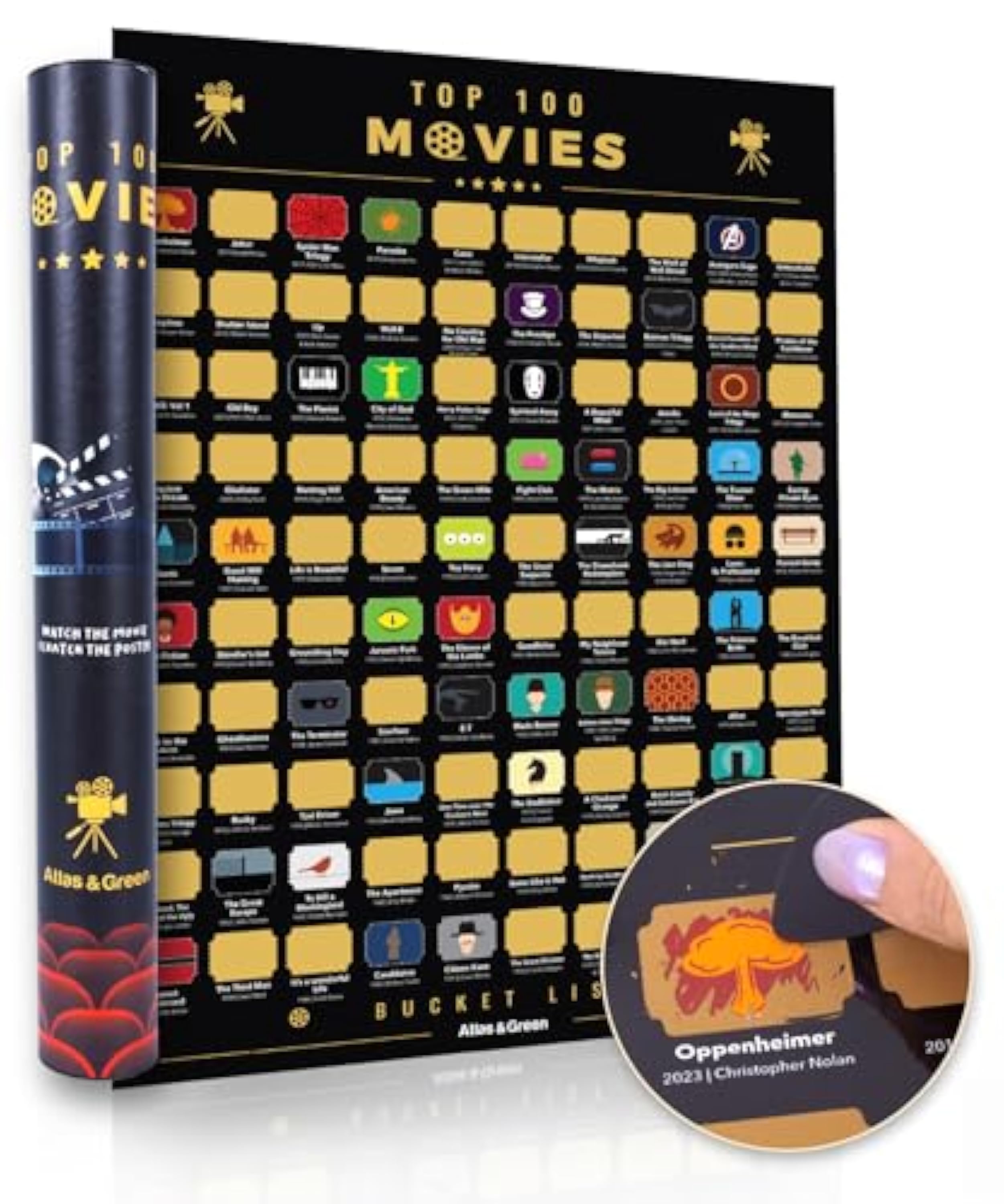 Atlas & Green Póster de las 100 mejores películas para rascar - Lista de las mejores películas para ver - Póster de las películs de todos los tiempos - Póster de las 100 mejores películs para rascar