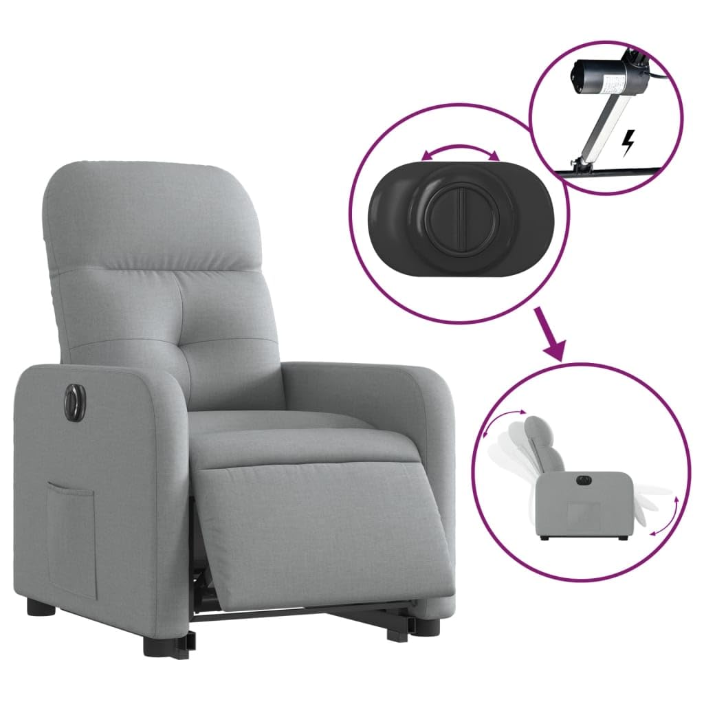 Sillón de relax eléctrico con ayuda para levantarse de tela, color gris claro