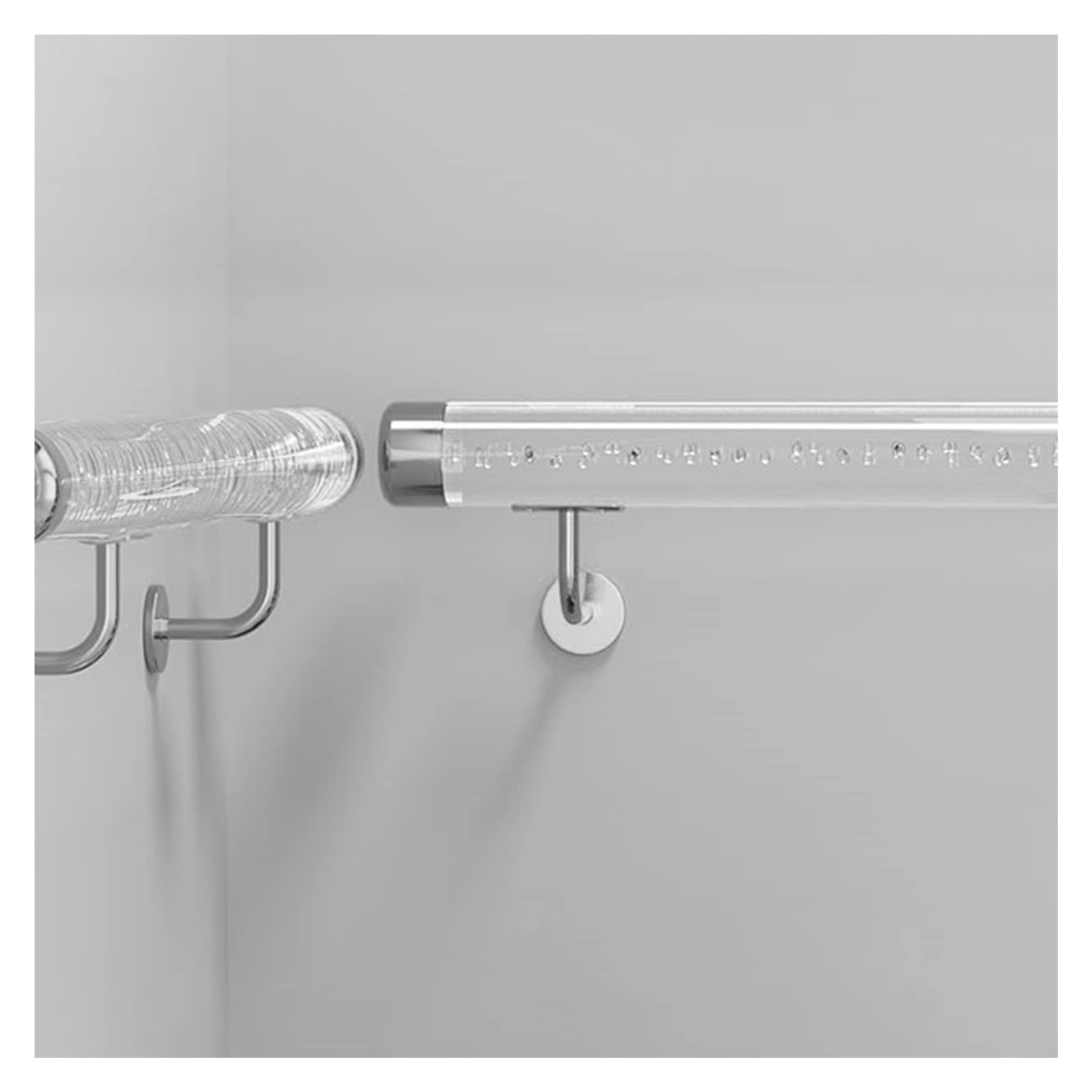Clear Acrylic Hand Rail with Bubbles 3 4 5 6 10 12 13 14 20 Ft, Round Rod Handrail with Metal Brackets for Indoor Stair/Outdoor Step, Wall Mounted Hand Rails Grab Bar Railing(413cm(13.5ft))