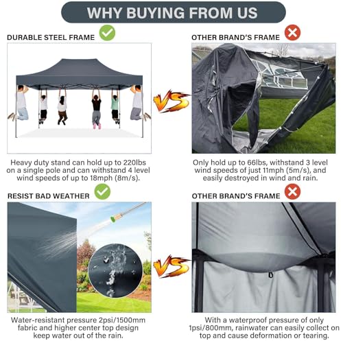 Image of COBIZI 10x15 Pop Up Canopy Tent,Heavy Duty Canopy(Gray with 4 Sidewalls)