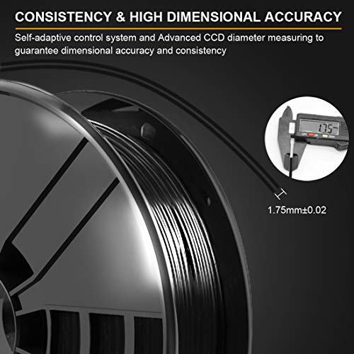 Image of PETG 3D Printer Filament - Black 1.75mm, 1kg Spool (2.2lbs), + /- 0.03mm Accuracy