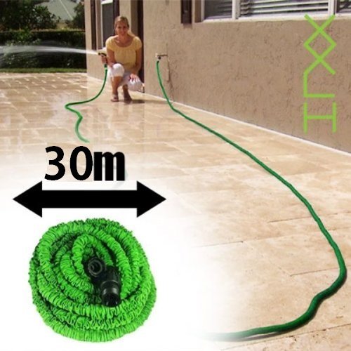 Tuyau d'arrosage rétractable 7,5m/ 15m/ 23m/ 30m/ XXL HOSE + pistolet 7 jets + 2 joints + Embouts Raccord Universel (30 Mètres)