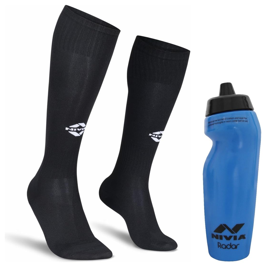 Nivia Radar Sippers Bottle for Sports Cycling, 625ml (Royal/Blue) Plain Encounter Stockings (Black/White) Medium-image-43