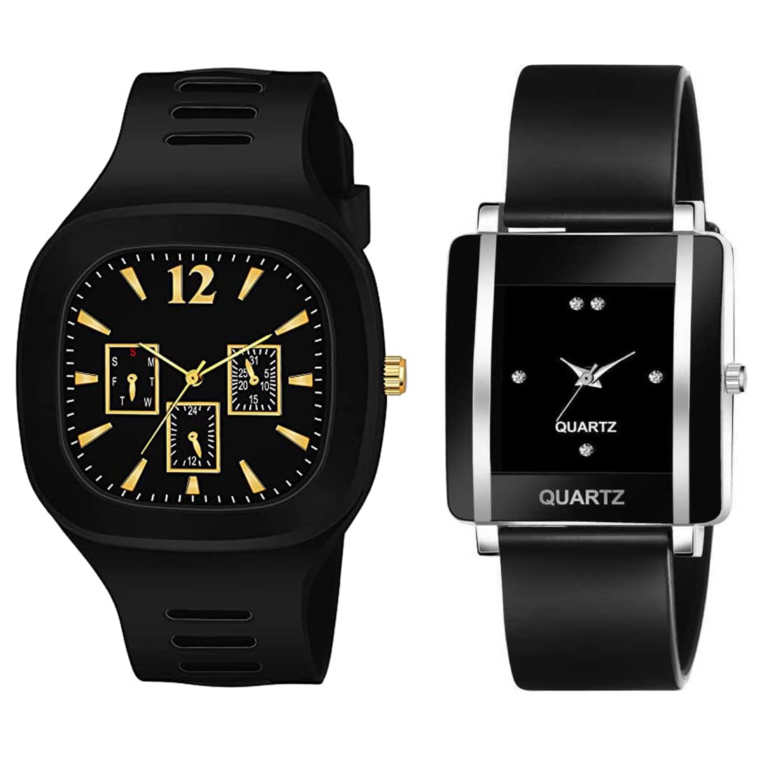 GOLDENIZE FASHION Analogue Big Square and Rectangular Stylish Dial Gift Watch for Boy and Girl Couple Watch for Men & Women| Couple Watch (Black) (B0B31X91LF) Amazon Price History, Amazon Price Tracker