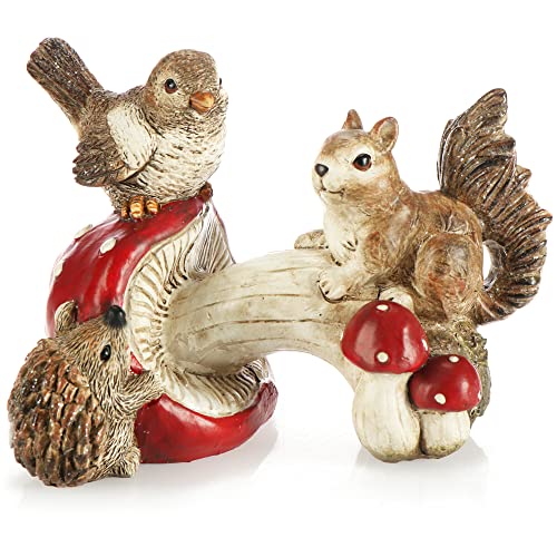 BOOMTOP 9-teilig Mini Igel Figuren Set - Herbst Deko Aus Kunstharz Mit Äpfeln Und Eichhörnchen