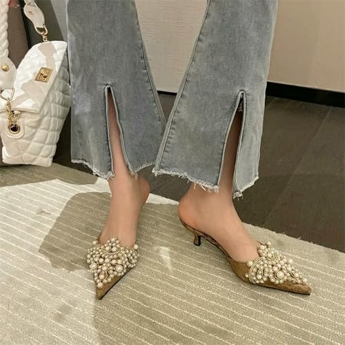 Fashion Sense Sandals Women'S Slippers Fashion Pointy Head Half Slippers Fine Heeled Sandals Shoes Middle Heeled3