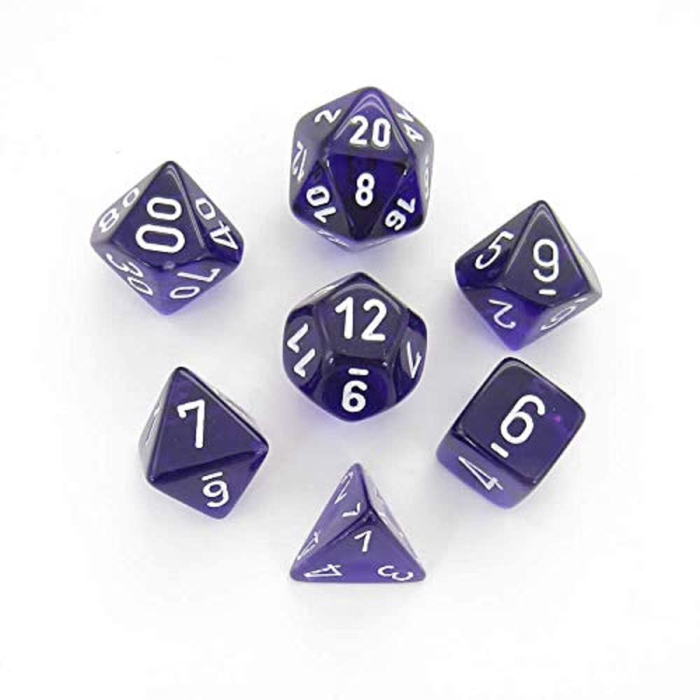 Chessex Translucent Purple/White 7-Würfelset – Chessex 7-Würfelset Translucent Violett/Weiß