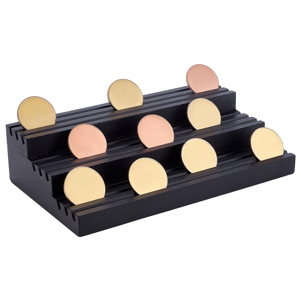 Présentoir à pièces de monnaie en bois noir élégant pour vitrine de bureau chic