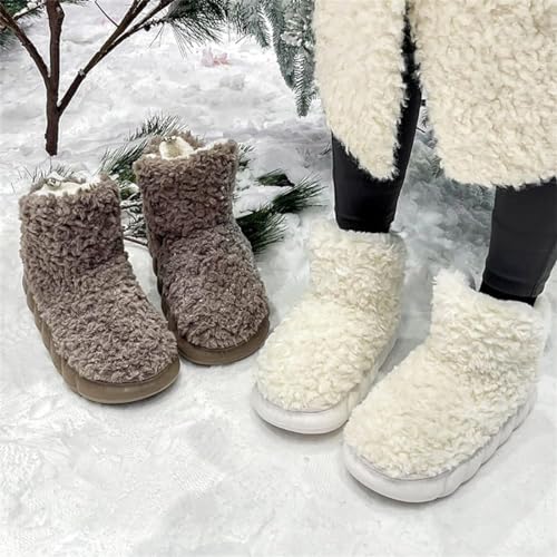 Winter Soft Warm Bootie Fluffy Plush Slip-On Booty Slipper, Women's Indoor Outdoor Lovely Fleece Booties (B,6-7)3