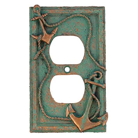 Top Brass Nautical Multiple Anchor & Rope Electrical Cover Wall Plate Bronze/Verdigris Finish - Single Switch, Double, Rocker, Outlet (Outlet) Cover