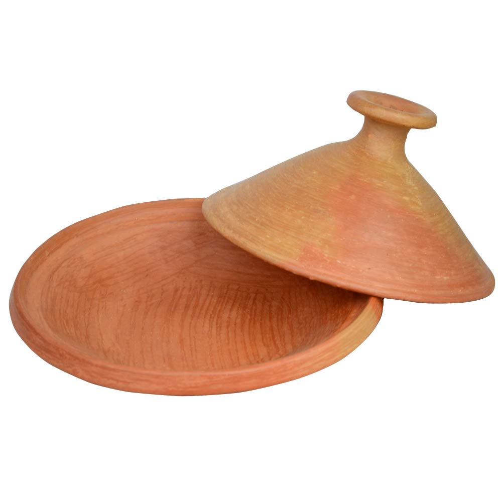 Marokkanische Tajine, unglasiert, Ø 35 cm, zum kochen für 4-5 Personen, Tontopf, Gartopf, Schmortopf, frei von Schadstoffe Handgefertigt in Marrakesch