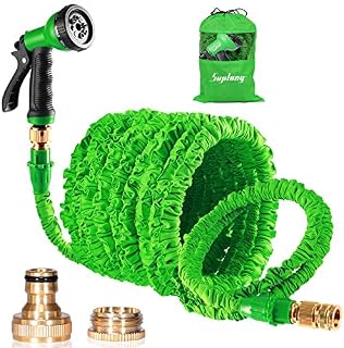 Suplong Expandable Garden Water Hose Pipe - 150FT Magic Expanding Hose with 3/4" and 1/2" Brass Fittings Valve 8 Function Spray Gun Nozzle Wall Holder for Watering Plants & Garden Showers