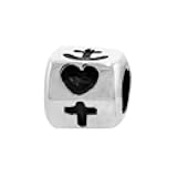 Sterling Silver Faith Hope and Charity Charm Bead for Charm Bracelets fits 3mm Snake Chain Bracelets Oxidized Finish Heart, Cross & Anchor
