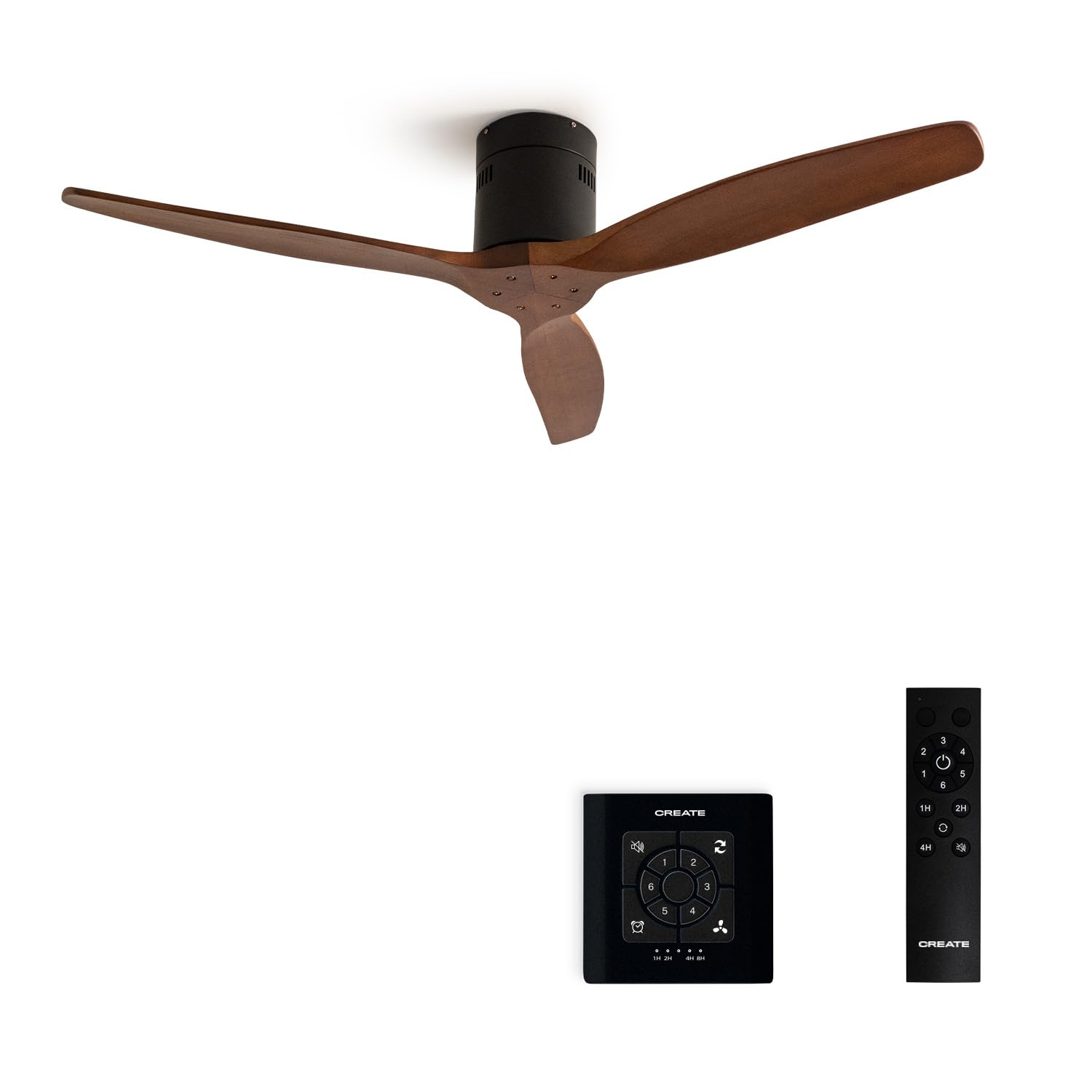 CREATE / WINDCALM/Ceiling fan ABS black dark wood effect blades with controller and control/40W, silent, Ø132 cm, 6 speeds, timer, summer-winter function