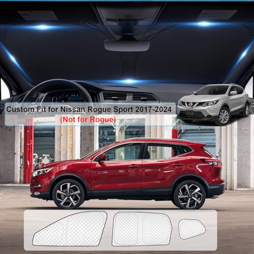 Image of KMF 8pcs Thicken Full Window Sun Shades for Nissan Rogue Sport 2017-2024 Accessories, Custom Fit Windshield Sunshade Car Window Covers for Side Rear, UV Block and Blackout Privacy for Camping Outdoor