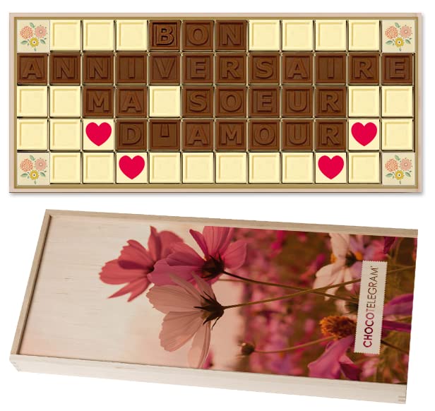 Coffret Chocotélégramme « Bon anniversaire ma soeur d'amour» Messages en chocolat | Chocolat personnalisé