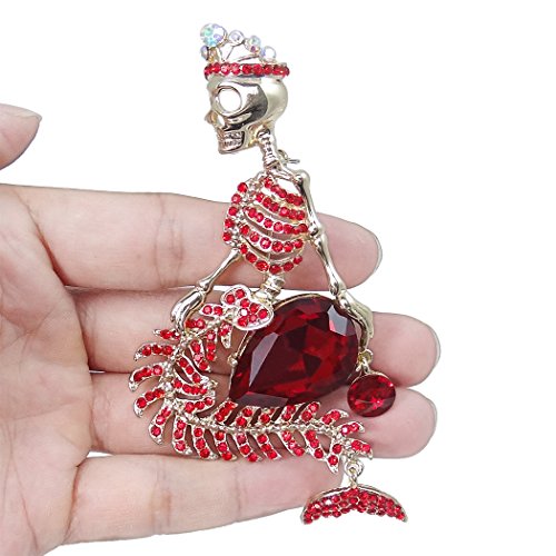 Image of EVER FAITH Women's Austrian Crystal Halloween Mermaid Skull Crown Teardrop Brooch