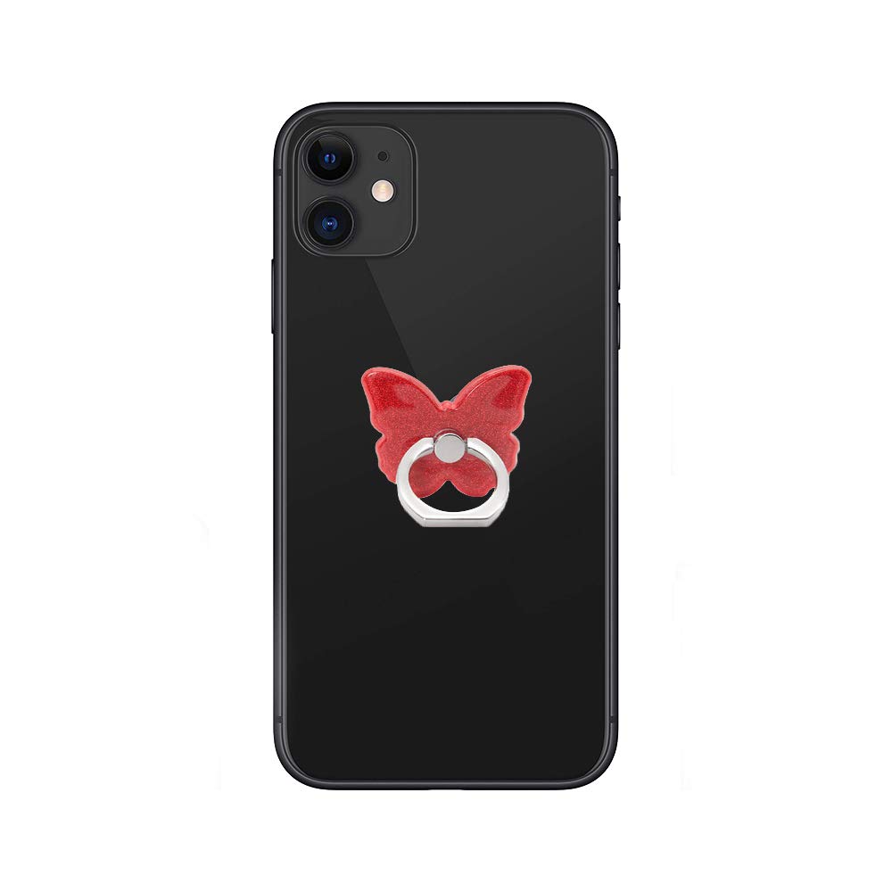 Glitter Phone Grip Butterfly Shape Heart Shape Ring Holder Shiny Kickstand for Smartphone and Tablets Repositionable (Red Butterfly)