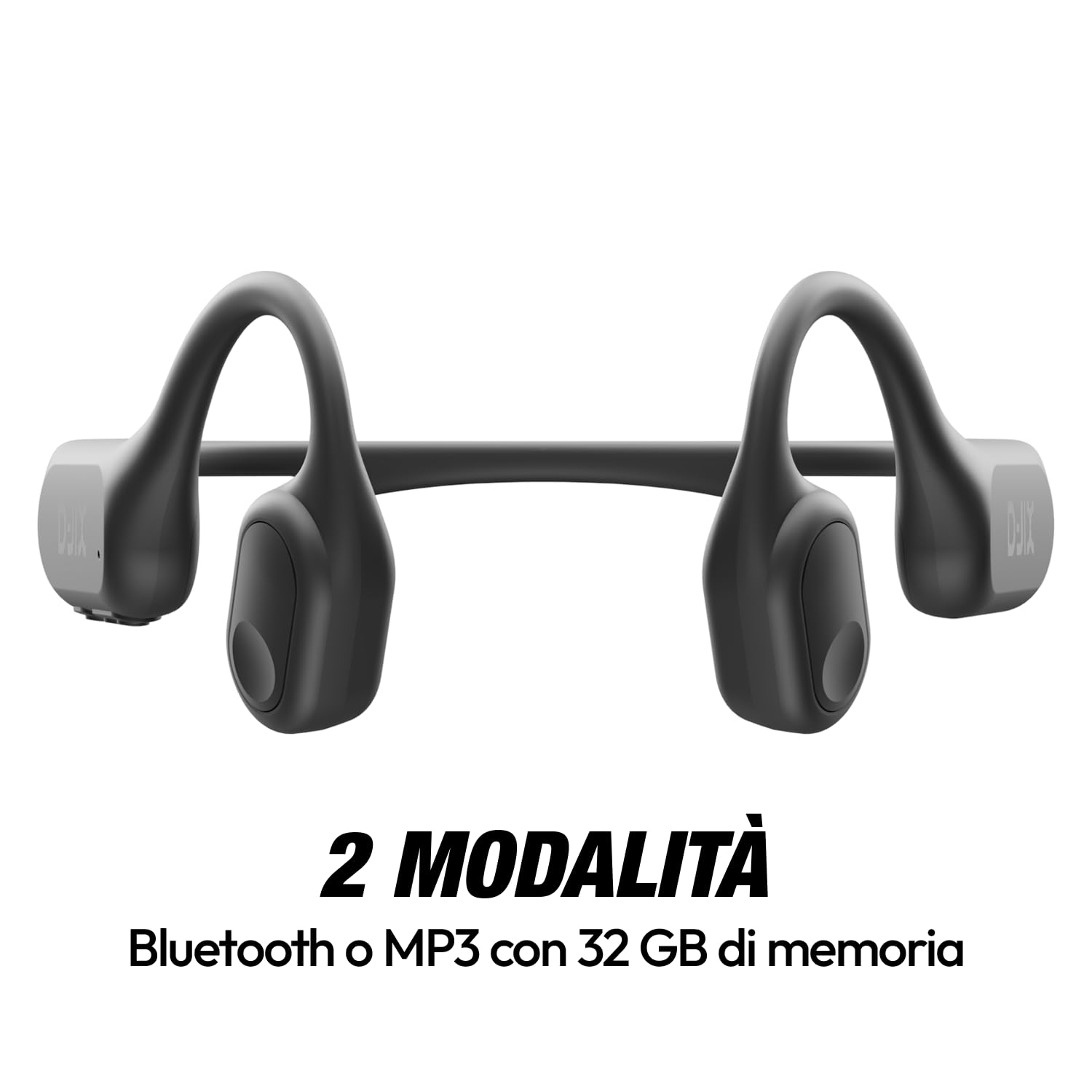 D-JIX Triton 600 - Auricolari Bluetooth 6.0 e MP3 32 GB | Impermeabile IP68 | Autonomia 15h | Ricarica Rapida | Microfono Integrato | Ideale Sport & Lavoro (Black)