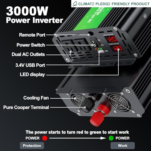 3000W Power Inverter 12V DC to 110V/120V AC Converter, 6000W Peak RV Use - Image 2
