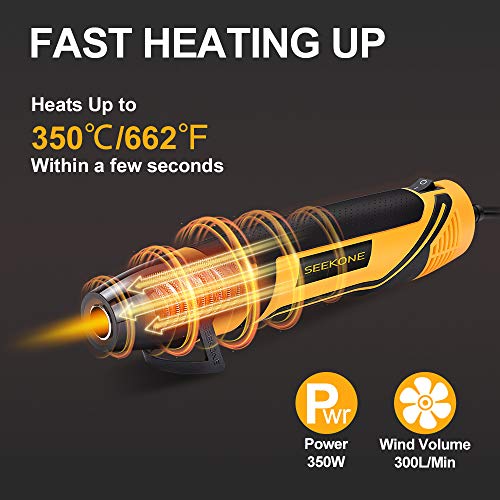 SEEKONE-Mini-Heat-Gun-350W-662-350-Fast-Heat-Handheld-Hot-Air-Gun-Tool-with-Reflector-Nozzle-and-49Ft-Long-Cable-Overload-Protection-for-Craft-Embossing-Shrink-Wrapping-and-Stripping-Paint