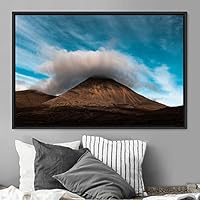 Framed Canvas Wall Art Mountainscape Aerial Dramatic Landscape Mountain Top Multicolor Photography Realism Rustic Warm - 16x24 inches