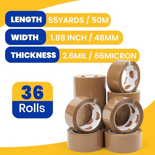 Image of TAPEBEAR Brown Packing Tape Packaging Tape Refills 2.6mil x 1.88 inch x 55Yard