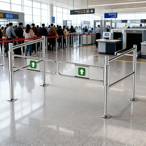 Automatic Swing Gate with Spring Closure, Stainless Steel Safety Gate for Parks, Libraries & Warehouses, One-Way Entrance Door (140 x 100 cm / 55.1" x 39.4")