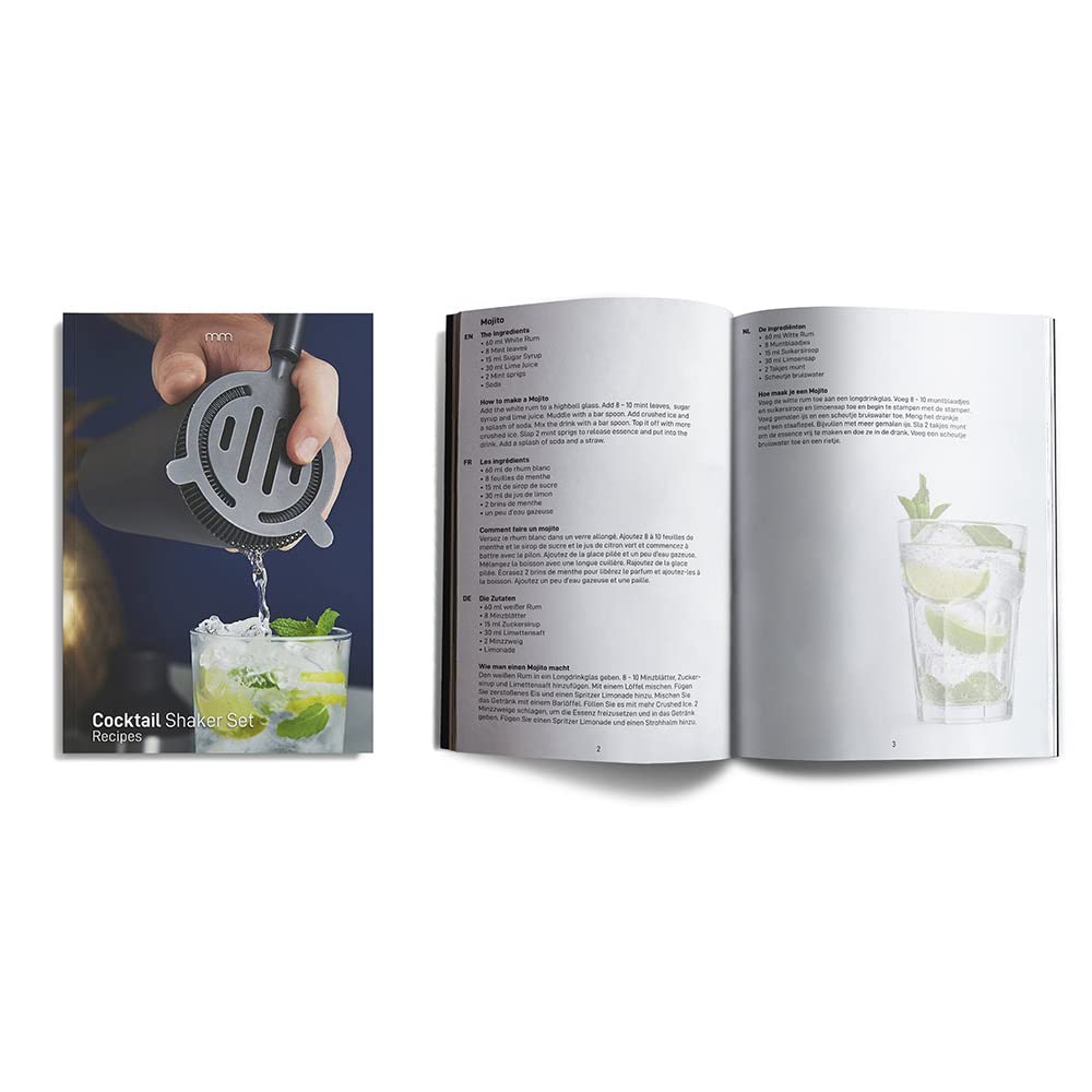 Mikamax – mm Cocktail Shaker Set – Cocktail Shaker Set – Coctelera – Juego De Cócteles Negro – Juego De 8 Piezas Negro Mate – Incluye Libro De Recetas
