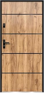 Vente-unique - Porte d'entrée en acier pleine et inox H207 x L100 cm effet chêne - poussant droit - NAXARA