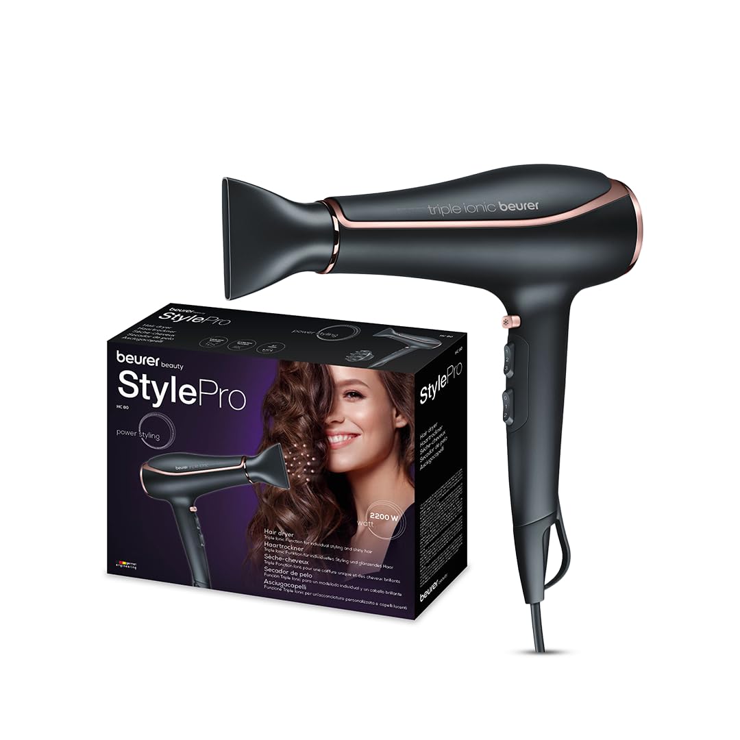 HC 80 2200 Watt Hair dryer with diffuser I Triple Ion Technology I 3 Heat and 2 speed settings I Suitable for both professional and personal use at home I Adjustable and detatchable narrow styling nozzle and volume diffuser I Cold air setting for stylish finish I Overheat Protection for user safety I 3 years Warranty I Black in colour