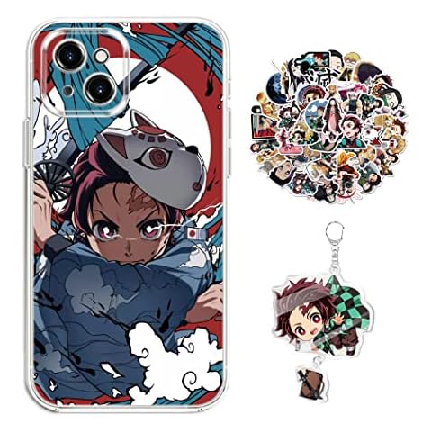 Staremeplz Compatible with iPhone 12 Case Demon -Slayer Tanjirou Anime Design [with Vision Keychain and 50pcs Stickers] Cartoon Transparent Soft Silicona Case for iPhone 12 Cover