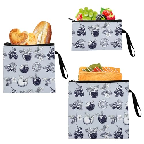 KLL 3 Pcs Reusable Zipper Snack Bag Multi-Use Diaper Bag Organization for Women Girls Trip Gifts Art Bilberry Fruit
