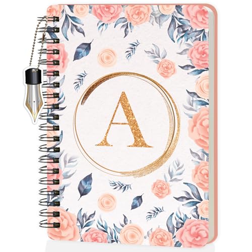 Image of Jhingalala Diaries - A5 Hardbound Floral Design Diary Cover With Initial Letter Wiro Notebook Diary With Dangler I Spiral Notebook With Planner and Calendar 2024 I 160 Undated Ruled Pages (Initial A)