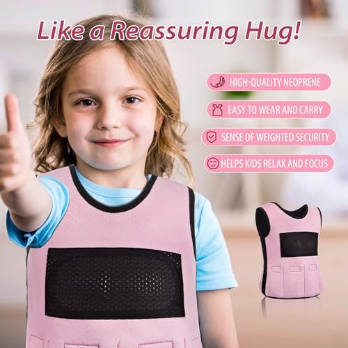 Image of Janmercy Weighted Vest for Kids Ages 2 to 9 Adjustable Neoprene Compression Vest Removable Weights Breathable Comfort Toddler(Solid Color,Small,Pink)