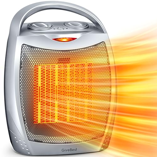 GiveBest Portable Electric Space Heater with Thermostat 1500W750W Safe and Quiet Ceramic Heater Fan Heat Up 200 Square Feet for Office Room Desk Indoor Use Silver