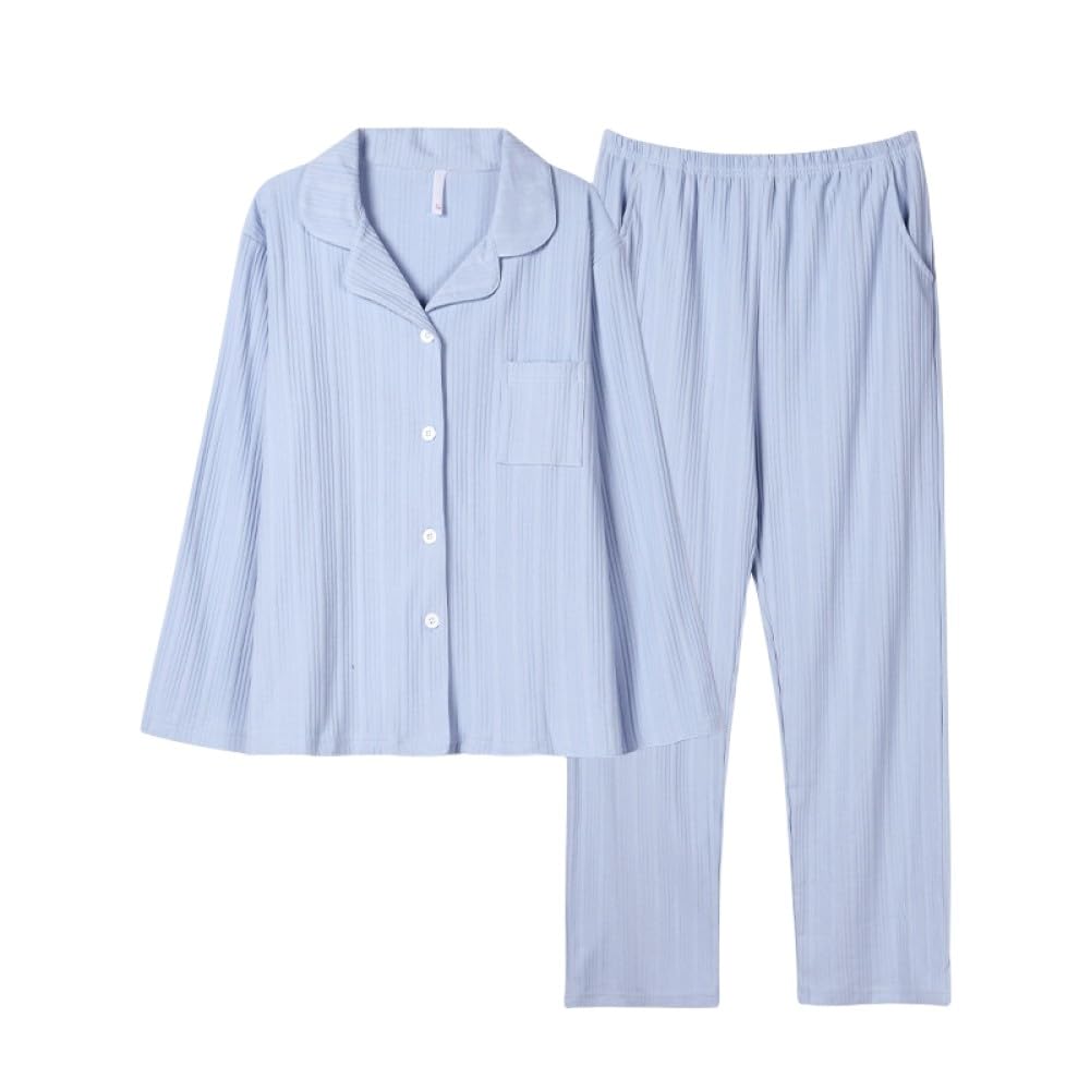 Conjuntos De Pijamas para Mujer, Pijamas Largos Y Cómodos De Algodón, Traje De Pijama para Mujer, Top con Botones Y Pantalón Largo con Bolsillos, Ropa De Dormir Suave Y con Cordón, Ropa D