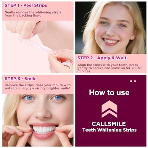callsmile teeth whitening strips - 14 treatments enamel safe professional teeth whitening with non-slip dry strip technology deep stains removal no sensitivity mint 28 strips