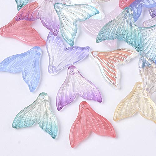 Beadthoven 100Pcs 19X19.5X3.5Mm Mermaid Fishtail Transparent Glass Charm Pendants Assorted Colors Loose Sea Animal Crystal Glass Pendants For Crafts Bracelets Necklace Jewelry Making Supplies #TOP19