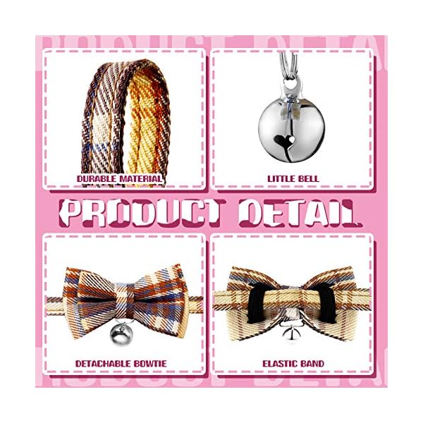 Weewooday 10 pieces breakaway cat collar with bow tie and bell, kitten collar for cat, adjustable cute plaid kitty safety collars for graduation wedding birthday pet party - image 5