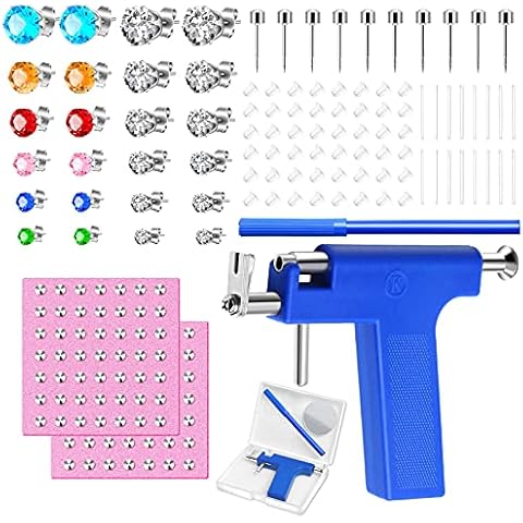 Evatage 326Pcs Self Earring Pericings Gun Tools Set, Nose Body Navel Piercing Machine with 24 Pairs Stainless Steel Stud Earrings for Home Salon Piercing Needles Cover